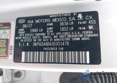 2018 Kia Rio Ex z USA, uszkodzony, nr VIN 3KPA34AB4JE051478